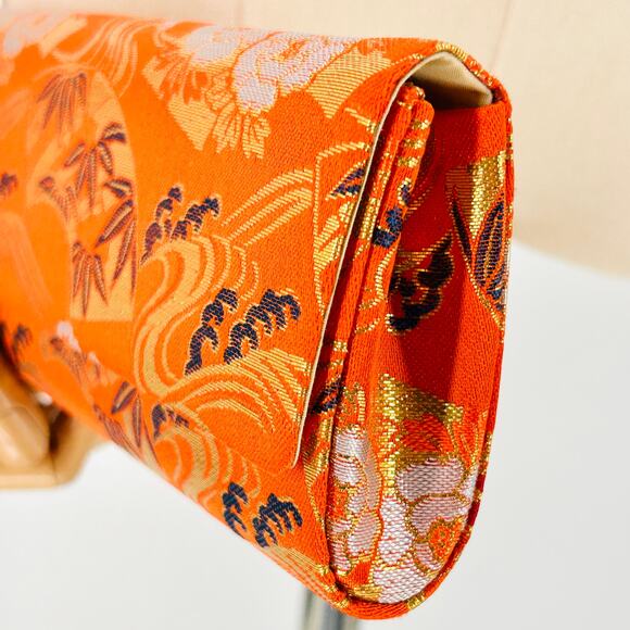 Vintage Asian Orange Gold Brocade Satin Slim Clutch Bag - Picture 2 of 7